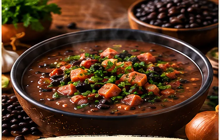 Caldo de Frijoles caliente con ingredientes frescos