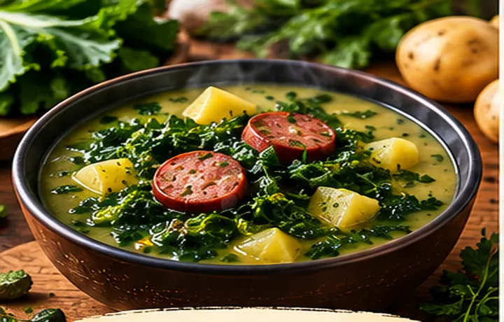 Caldo Verde caliente con ingredientes frescos